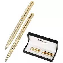 Набор Delucci "Celeste": ручка шарик. 1 мм. и ручка-роллер 06 мм. синие корпус золото подарочная упаковка