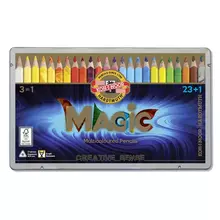 Карандаши с многоцветным грифелем Koh-I-Noor "Magic" 23 цв.+ карандаш-блендер утолщенные заточенные метал. пенал