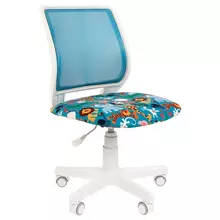 Кресло детское Chairman Kids 112, PL белый, сетка голубая/ткань велюр, зоопарк, пиастра, без подлокотников