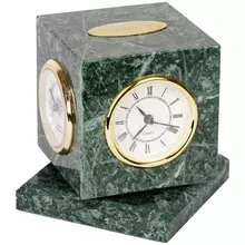 Куб вращающийся Delucci с часами термометром гигрометром зеленый мрамор