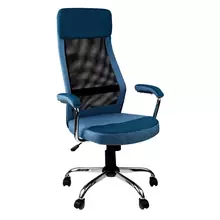 Кресло руководителя Helmi HL-E41 "Stylish" ткань/сетка синяя/голубая