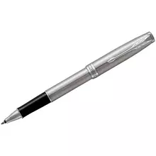 Ручка-роллер Parker "Sonnet Stainless Steel CT" черная, 0,8 мм. подарочная упаковка