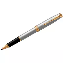 Ручка-роллер Parker "Sonnet Stainless Steel GT" черная 08 мм. подарочная упаковка