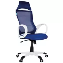 Кресло игровое Helmi HL-S05 "Podium" ткань/сетка синяя пластик белый