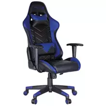 Кресло игровое Helmi HL-G02 "Grand Prix" экокожа черная/синяя 2 подушки