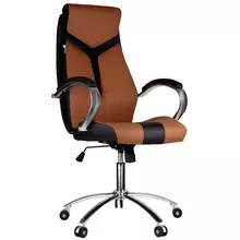 Кресло руководителя Helmi HL-E01 "Inari" экокожа черная/коричневая хром