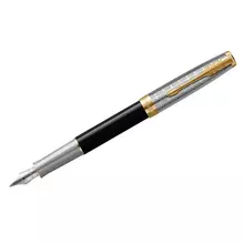 Ручка перьевая Parker "Sonnet Premium Metal&Black GT" черная 08 мм. подарочная упаковка