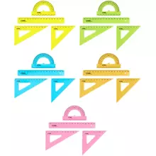 Набор чертежный Стамм. размер S (линейка 16 см. 2 треугольника транспортир) прозрачный неоновые цвета ассорти