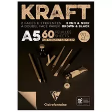 Скетчбук - блокнот 60 л. А5 Clairefontaine "Kraft" на склейке 90г./м2 верже черный/крафт