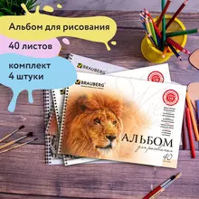 Альбомы для рисования А4 40 л. комплект 4 шт. гребень обложка картон Brauberg 205х290 мм. "Хищники" (2 вида)