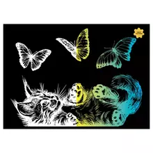 Гравюра с голографическим эффектом Три Совы "Кошка и бабочки" А4