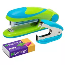 Набор Berlingo "Fuze": степлер №10 до 15 л. зеленый, антистеплер, скобы №10, блистер