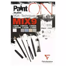 Скетчбук - альбом для смешанных техник 27 л. А5 Clairefontaine "Paint ON" на склейке 250г./м2 5 цветов 4 типа поверхности