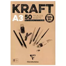 Скетчбук - блокнот 50 л. А3 Clairefontaine "Kraft" на склейке верже крафт 120г./м2