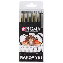 Набор капиллярных ручек Sakura "Pigma Micron Manga" 6 шт. 01 мм./03 мм./05 мм./Pigma Graphic/мех.карандаш 07 мм. европодвес