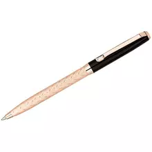 Ручка шариковая Delucci "Terra" синяя 10 мм. корпус розовое золото/черный с кристаллом подарочная упаковка