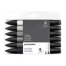 Набор художественных маркеров двухсторонних Winsor&Newton "Pro" пулевидный/скошенный 2 мм./7 мм. 6 цв. нейтральные оттенки
