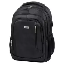 Рюкзак Berlingo City "Comfort black" 42*29*17 см. 3 отделения 3 кармана отделение для ноутбука USB разъем эргономическая спинка
