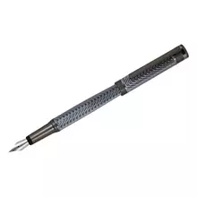 Ручка перьевая Delucci "Stellato" черная 08 мм. корпус серебро/хром подарочный футляр