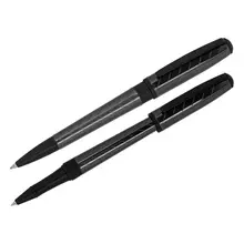 Набор Delucci "Marte": ручка шариковая 1 мм. и ручка-роллер 06 мм. синие корпус титан/черный подарочная упаковка