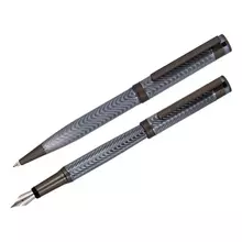 Набор Delucci "Stellato": ручка перьевая черная 08 мм. и ручка шариковая синяя 1 мм. корпус серебро/хром подарочная упаковка
