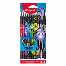 Карандаши цветные MAPED "COLOR PEP'S Black Monster" набор 12 цветов пластиковый корпус