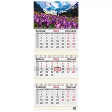Календарь квартальный на 2024 г. 3 блока 3 гребня с бегунком мелованная бумага Brauberg "Природа"