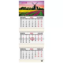 Календарь квартальный на 2024 г. 3 блока 3 гребня с бегунком мелованная бумага Brauberg "Tulips"