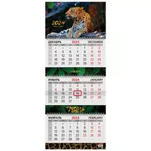 Календарь квартальный на 2024 г. 3 блока 3 гребня с бегунком мелованная бумага Extra Brauberg "Леопард"
