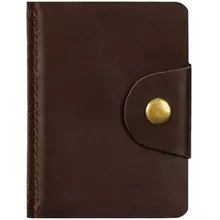 Визитница карманная OfficeSpace на кнопке 10*7 см. 18 карманов натуральная кожа темно-коричневый
