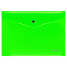 Папка-конверт на кнопке Berlingo "Neon" А4 200 мкм. прозрачная зеленый неон