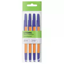 Ручка шариковая Стамм. "Оптима" 4 шт. синие 10 мм. оранжевый корпус пакет с европодвесом