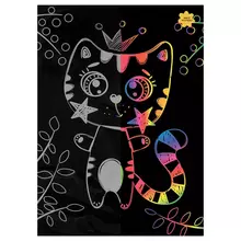 Гравюра с мультицветной основой Три Совы "Котик" А4
