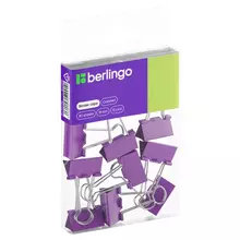 Зажимы для бумаг 19 мм, Berlingo, 10 шт. цветные, ПВХ упак. европодвес, фиолетовые