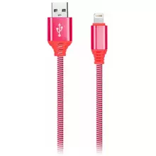 Кабель Smartbuy iK-512NS, USB(AM) - Lightning(M), для Apple, в оплетке, 2A output, 1 м, красный
