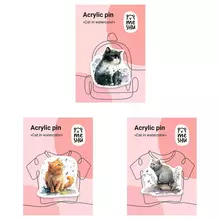 Набор акриловых значков Meshu "Cats in watercolor", прямая УФ-печать, 3 шт.