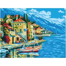 Картина по номерам на картоне Три Совы "Город у моря" 30*40 с акриловыми красками и кистями