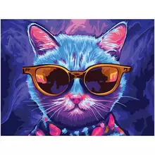 Картина по номерам на картоне Три Совы "Диджитал кот" 30*40 с акриловыми красками и кистями