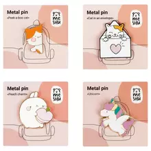 Набор металлических значков Meshu "Cute animals", эмаль, 4 шт