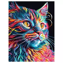 Картина по номерам на холсте Три Совы "неоновый кот" 30*40 с акриловыми красками и кистями