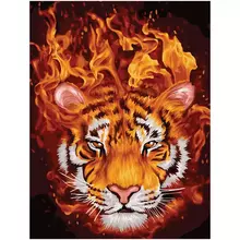 Картина по номерам на холсте Три Совы "Огненный тигр" 30*40 с акриловыми красками и кистями