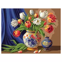Картина по номерам на холсте Три Совы "Тюльпаны в вазе" 30*40 с акриловыми красками и кистями