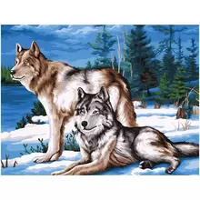 Картина по номерам на холсте Три Совы "Волчья семья" 40*50 с акриловыми красками и кистями