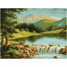 Картина по номерам на холсте Три Совы "Горная река" 40*50 с акриловыми красками и кистями