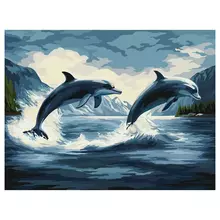 Картина по номерам на холсте Три Совы "Дельфины" 40*50 с акриловыми красками и кистями