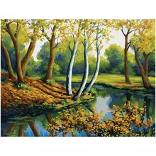 Картина по номерам на холсте Три Совы "Лесная река" 40*50 с акриловыми красками и кистями