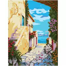 Картина по номерам на холсте Три Совы "Улочка к морю" 40*50 с акриловыми красками и кистями