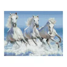 Алмазная мозаика Три Совы "Белая тройка лошадей" 40*50 см. холст на деревянном подрамнике картонная коробка с пластиковой ручкой