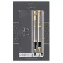 Набор Parker "IM Brushed Metal GT": ручка шариковая, 1,0 мм и ручка-роллер, 1,0 мм, подарочная упаковка