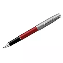 Ручка-роллер Parker "Sonnet Sand Blasted Metal&Red Lacquer" черная 08 мм. подарочная упаковка